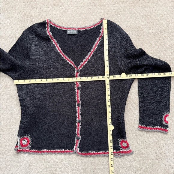 MULTIPLES Women Black-Red Gray Trim Floral Holiday CardiganSweater-PLUS XXL-T44 - Picture 9 of 9